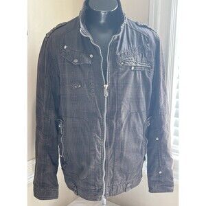 VTG F.U.S.A.I. Jacket Ments Grunge Flannel Brown Y2K Full Zip Snap Sz XL . Flaw